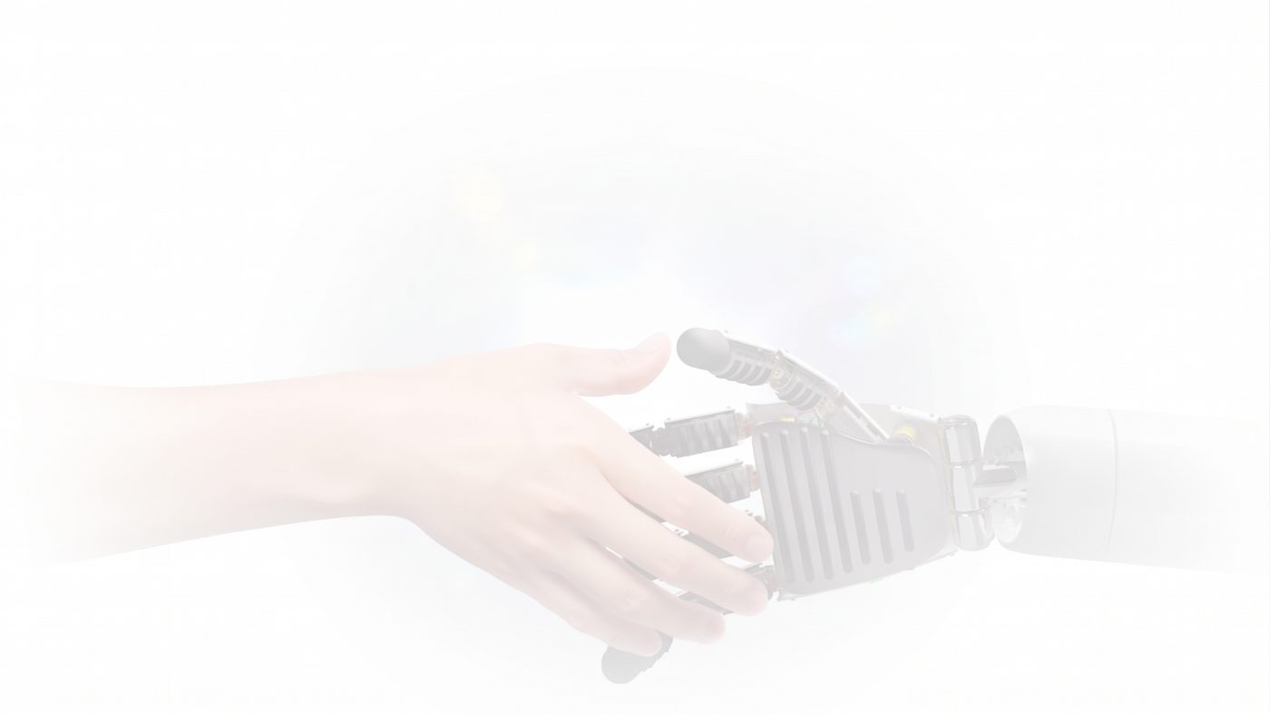 A human hand shaking a robotic hand